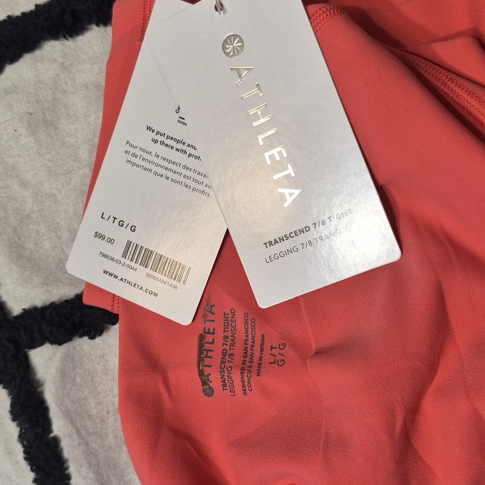 NWT Athleta Coral Petal Pink Transcend 7/8 Tight Leggings Yoga Wicking Dance - Picture 11 of 12